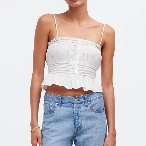 NWT Madewell Smocked Button-Front Top in Poplin - Picture 5 of 9